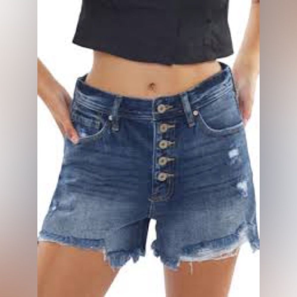 KANCAN WOMENS DISTRESSED BUTTON FLY DENIM CUTOFF SHORTS SIZE MED 6 100% COTTON